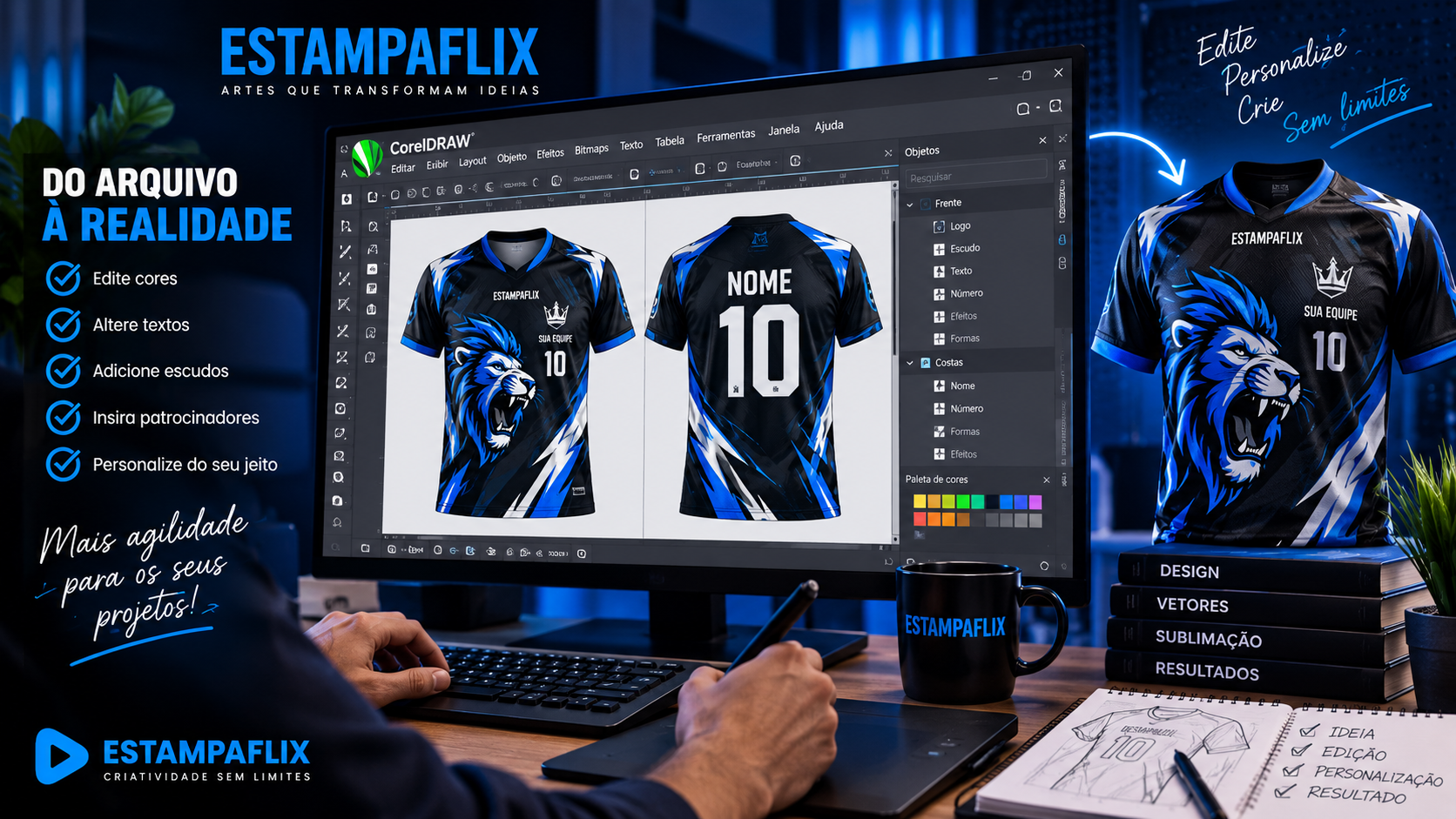 Edição de arte para sublimação de camisa personalizada no CorelDRAW