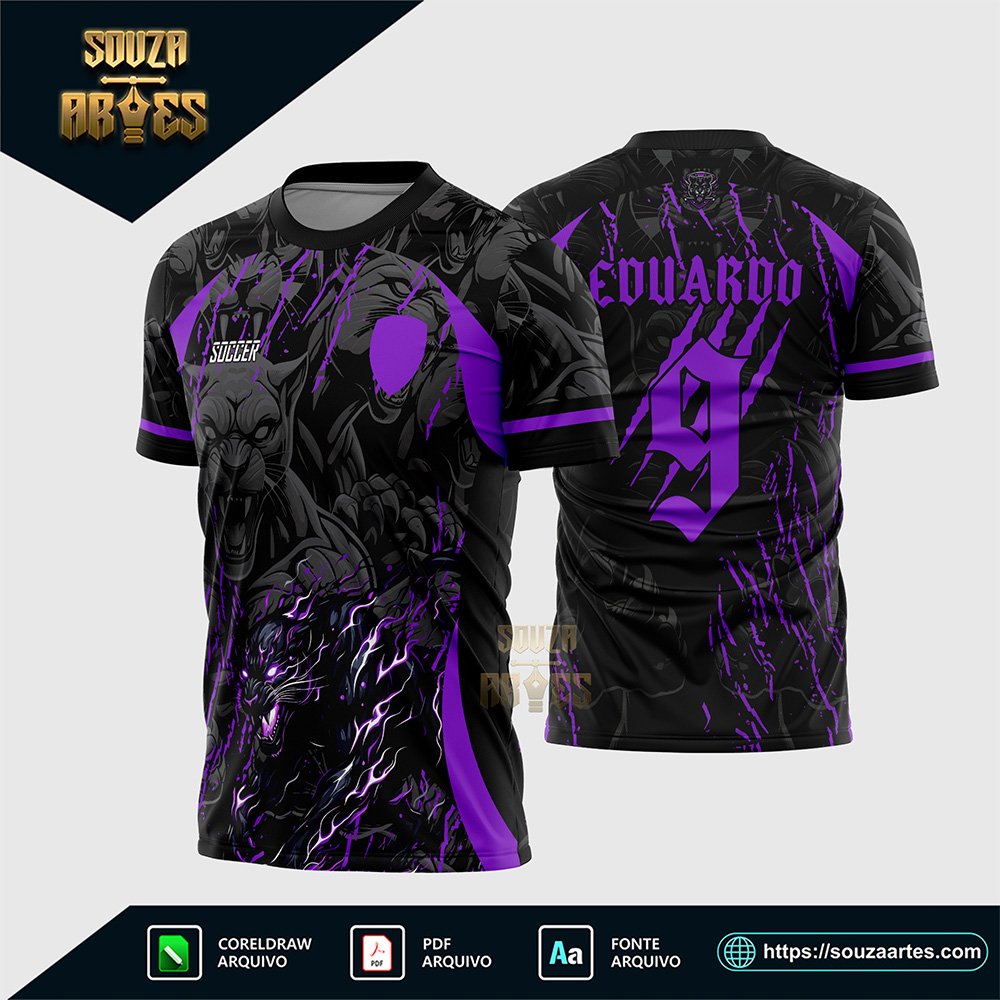 Arte Vetor Camisa interclasse Pantera Negra Fogo Roxo