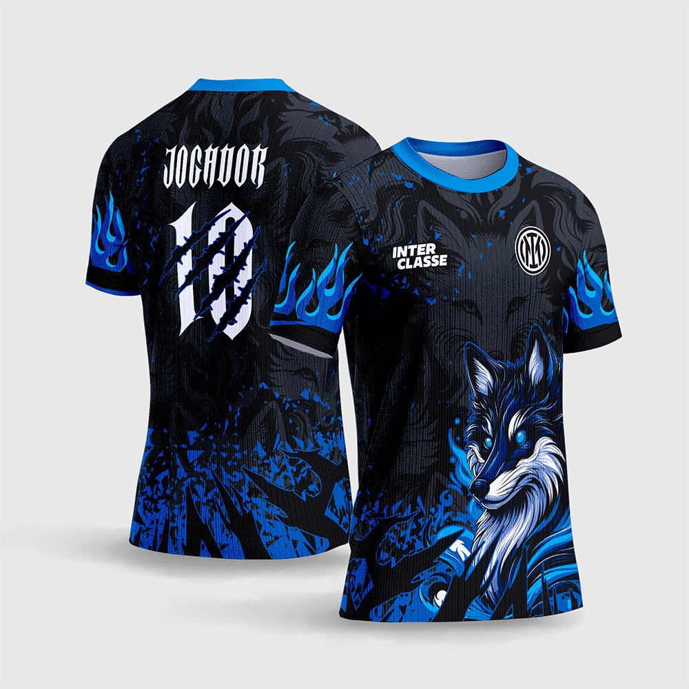 Arte Camisa Interclasse Estampa Vetor Lobo Raposa Azul