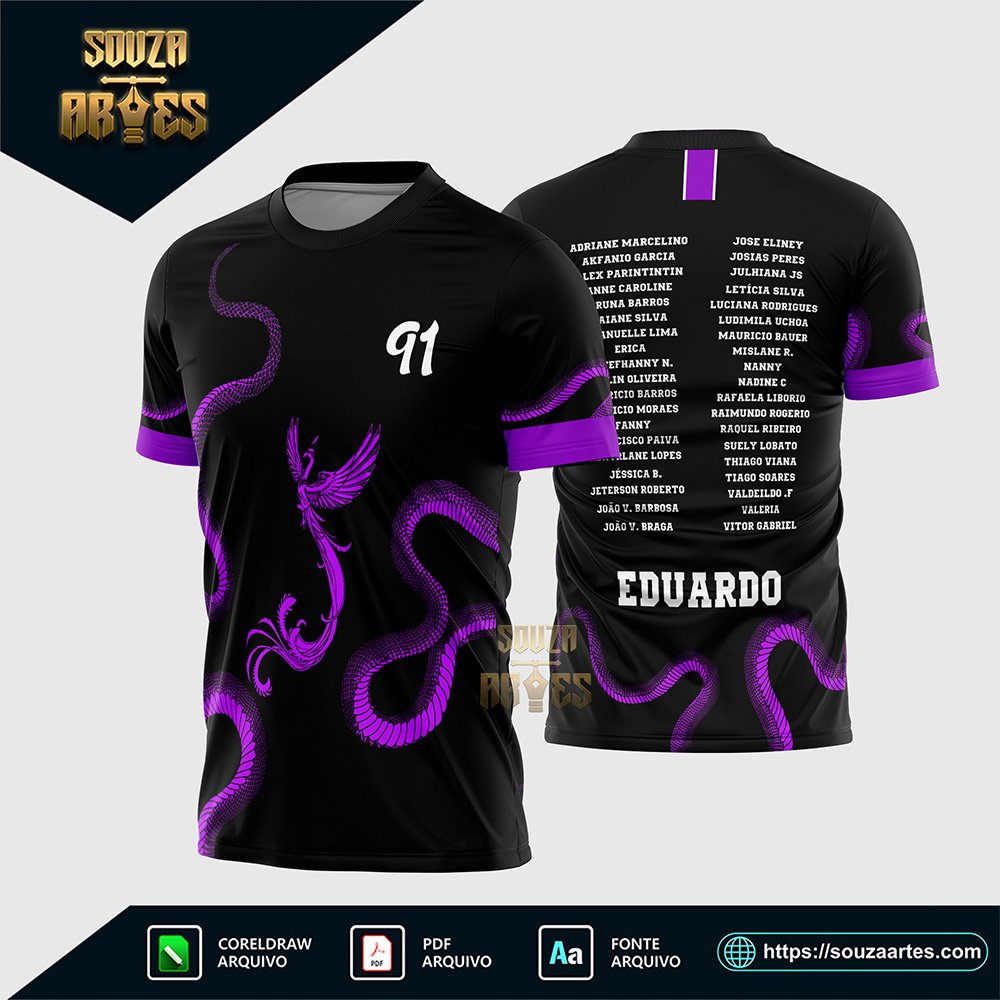 Arte Vetor Template Camisa para Formandos Fênix e Cobra Roxa