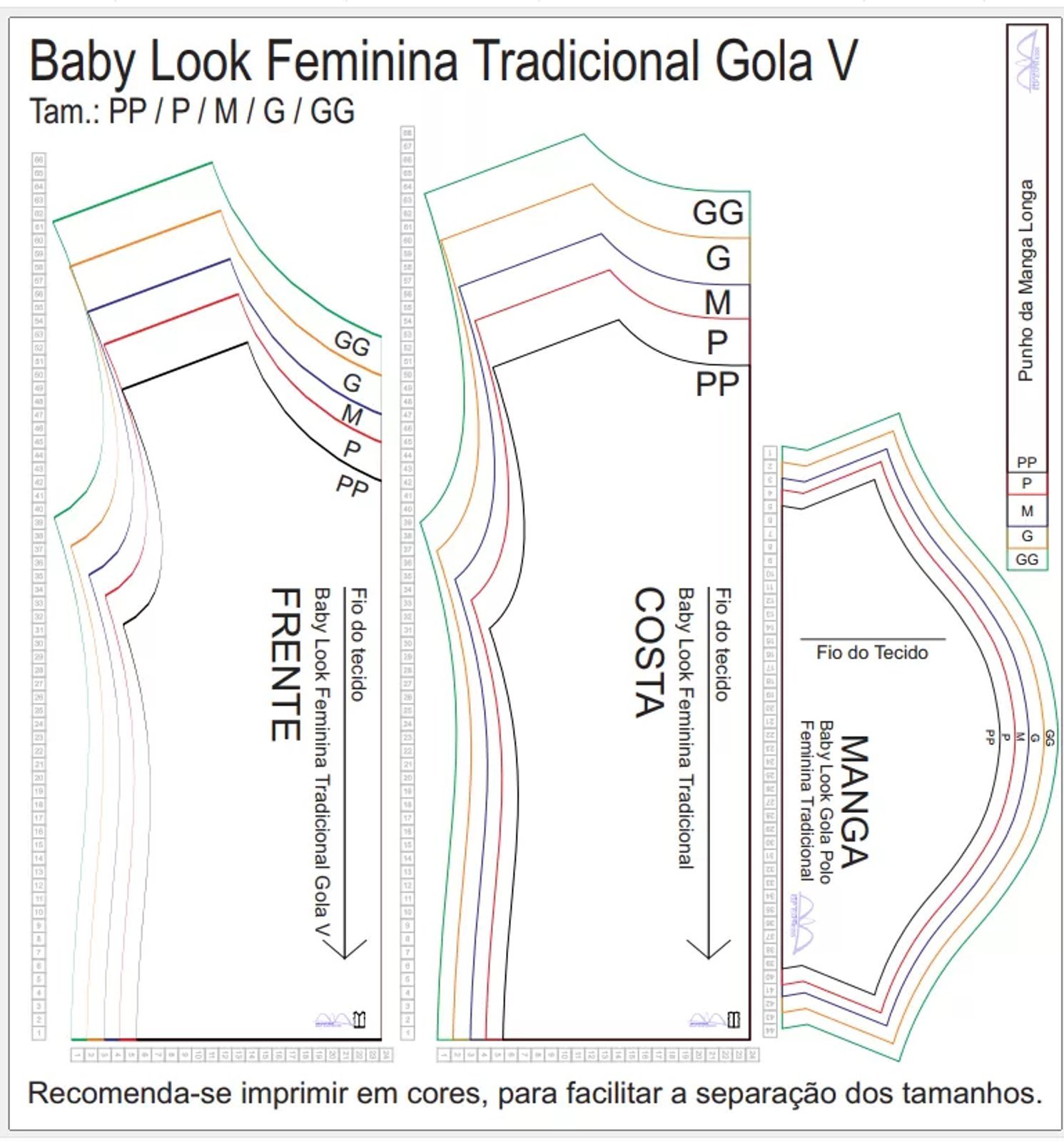 Molde de Costura Para Imprimir Camiseta - 07 - Baby Look Tradicional Gola V (PP ao GG)