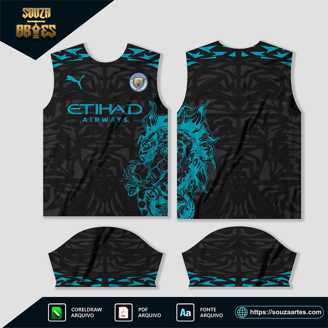Arte Vetor Camisa Manchester City Conceito Dragon Blue 2024