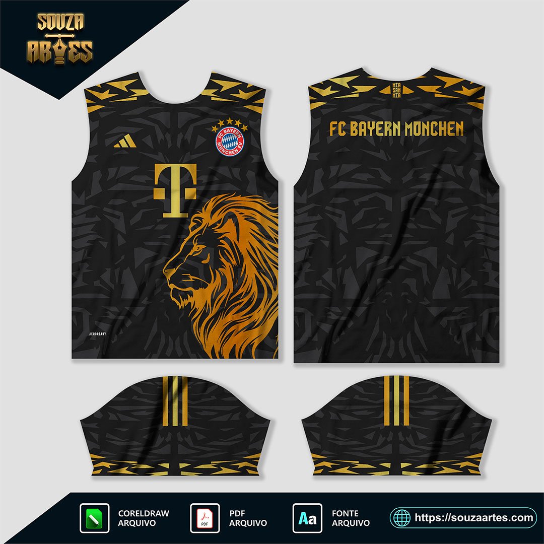 Arte Vetor Camisa Bayern de Munique Conceito Leão Dourado 2024