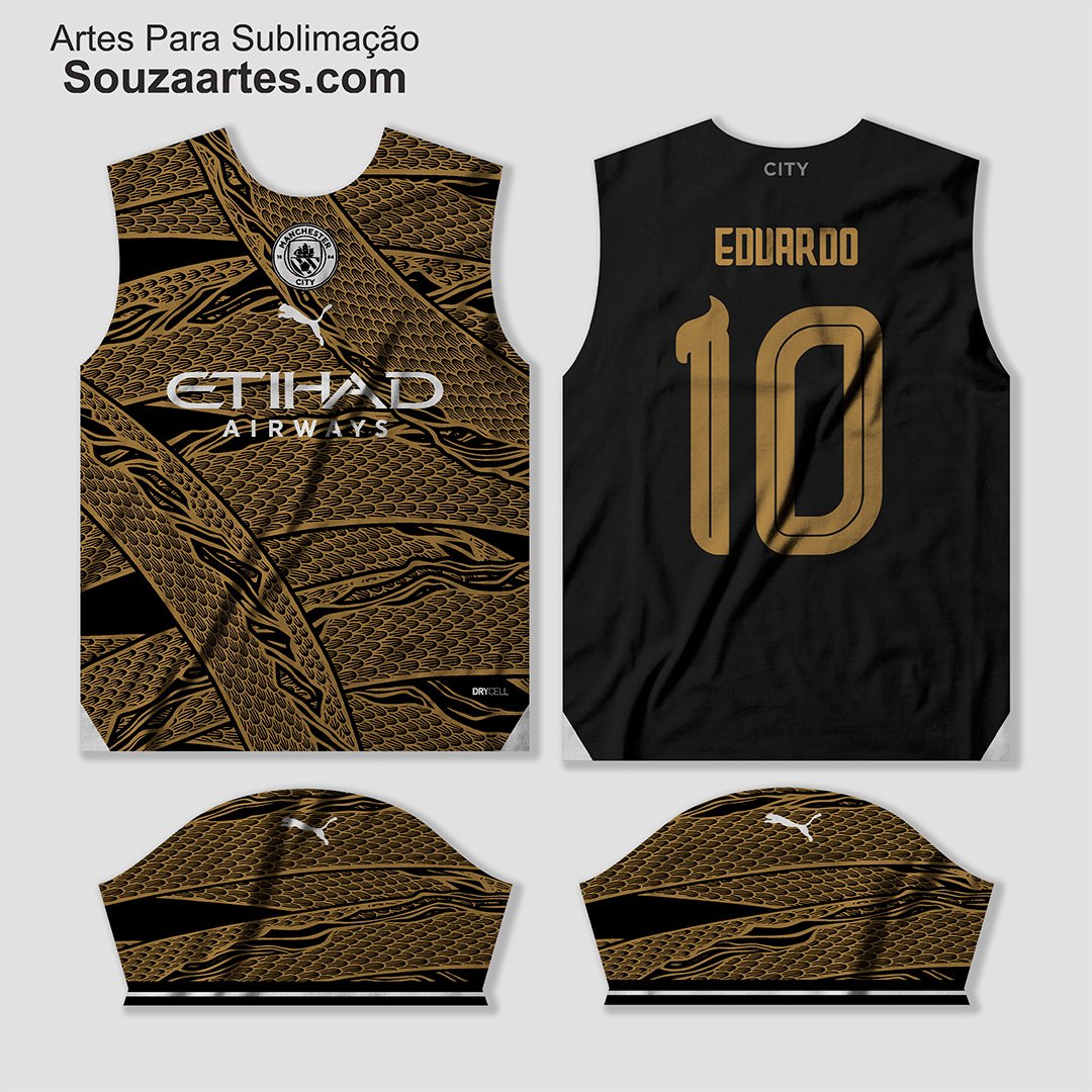 Arte Vetor Camisa Manchester City Dragão Dourado 2024 + Fonte TTF