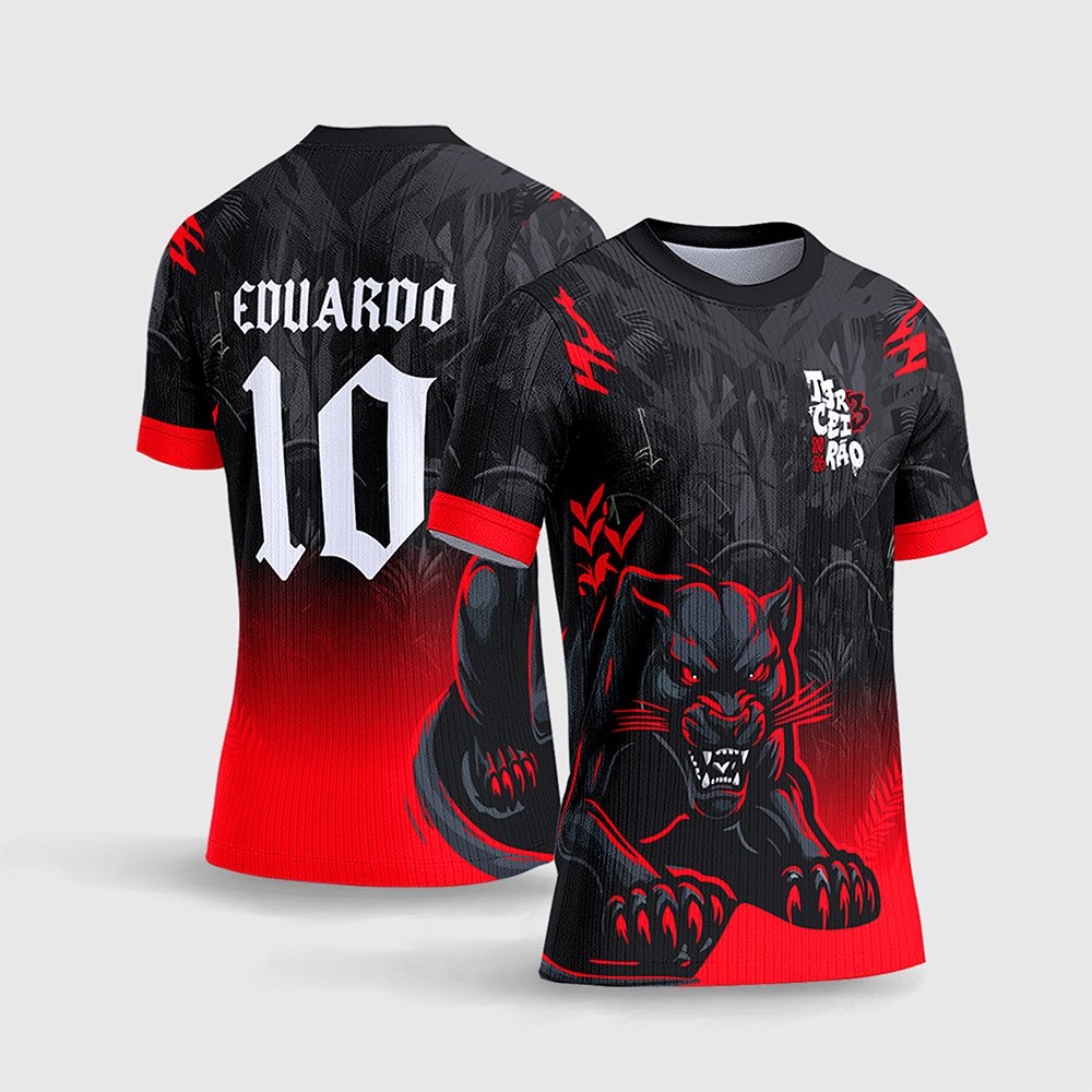 Arte Camisa Terceirão Pantera Negra Estilo Degrade Vermelha