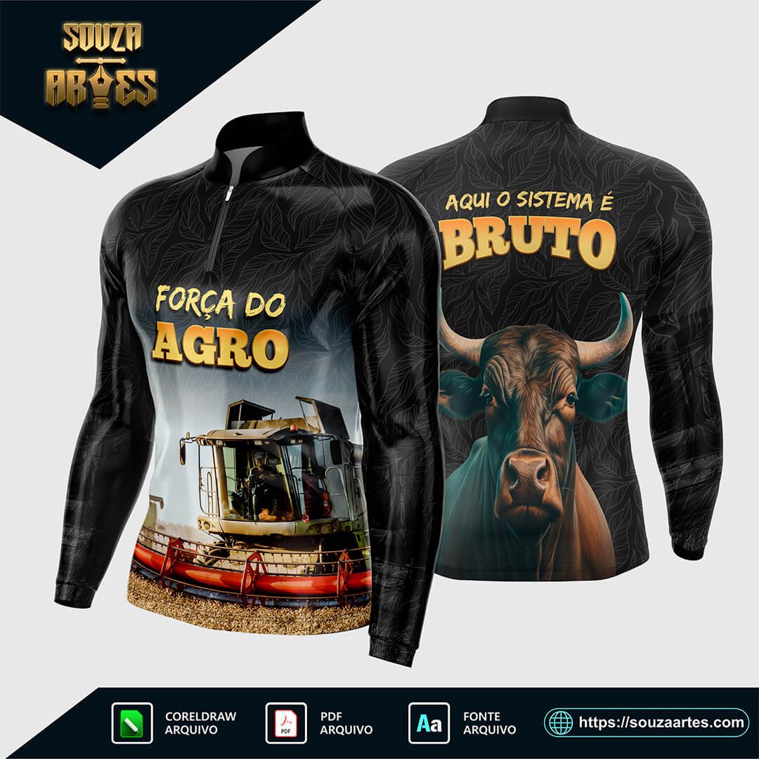 Arte Vetor Camisa Agro 2025: Colheitadeira e Boi - Força do Agro