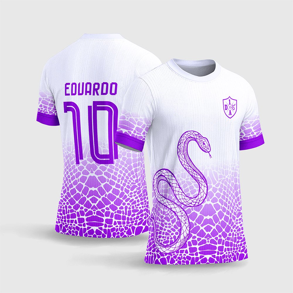 Arte Vetor Camisa Cobra de Time Futebol InterClasse Branca e Roxa