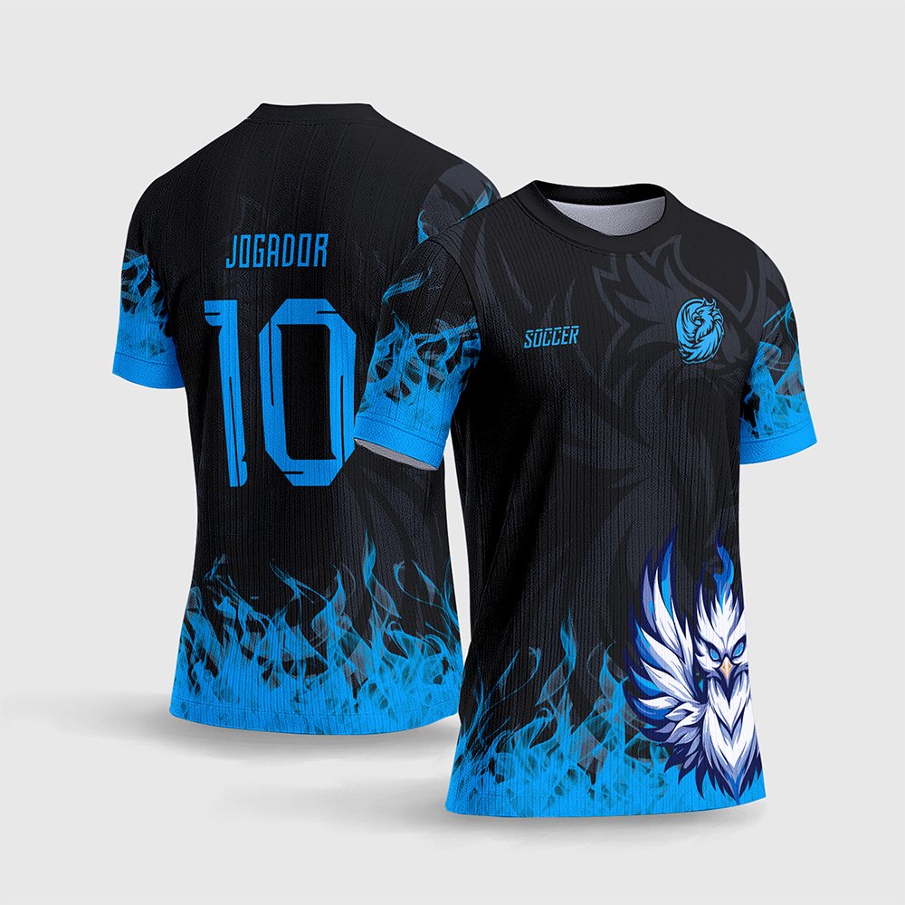 Arte Vetor Camisa de Interclasse Fênix Fogo Azul