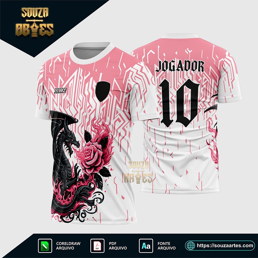 Arte Vetor Camisa InterClasse - Jogos Internos - Dragão Flor Rosa