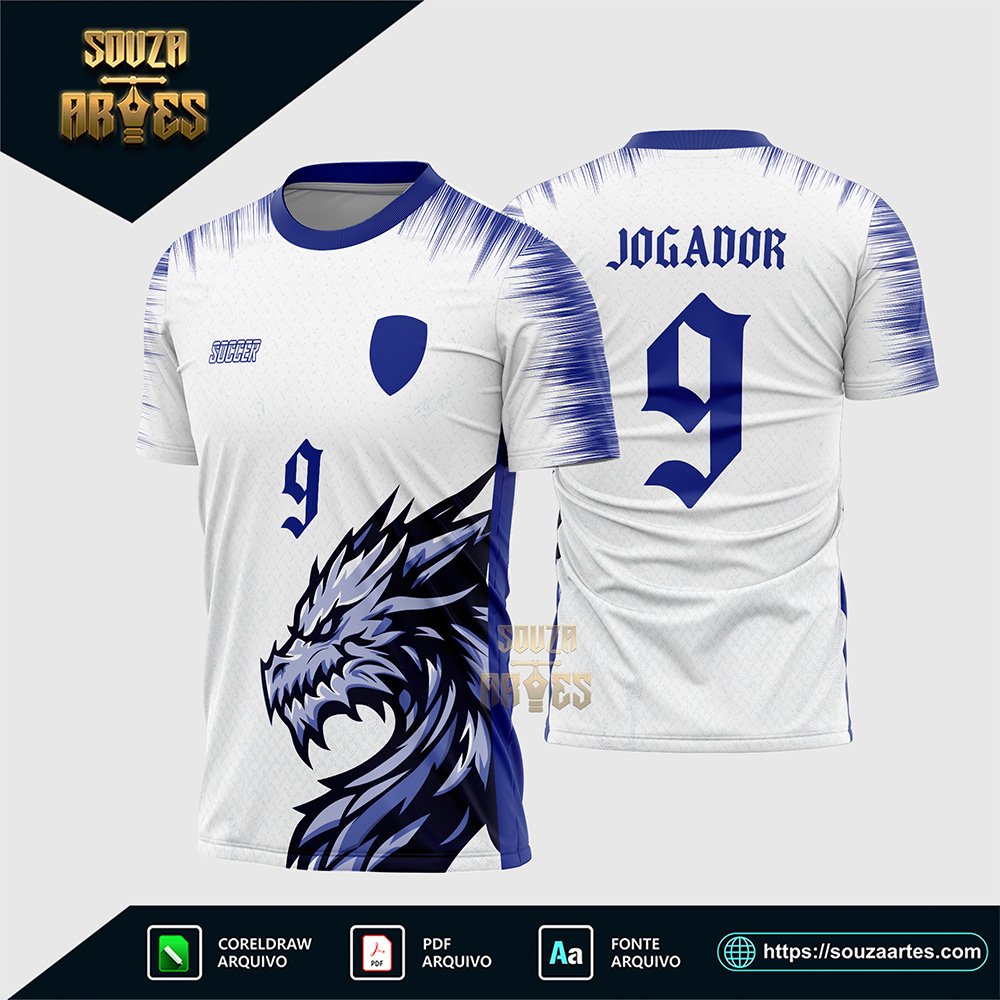 Arte Vetor Camisa Branca Interclasse Dragão Azul