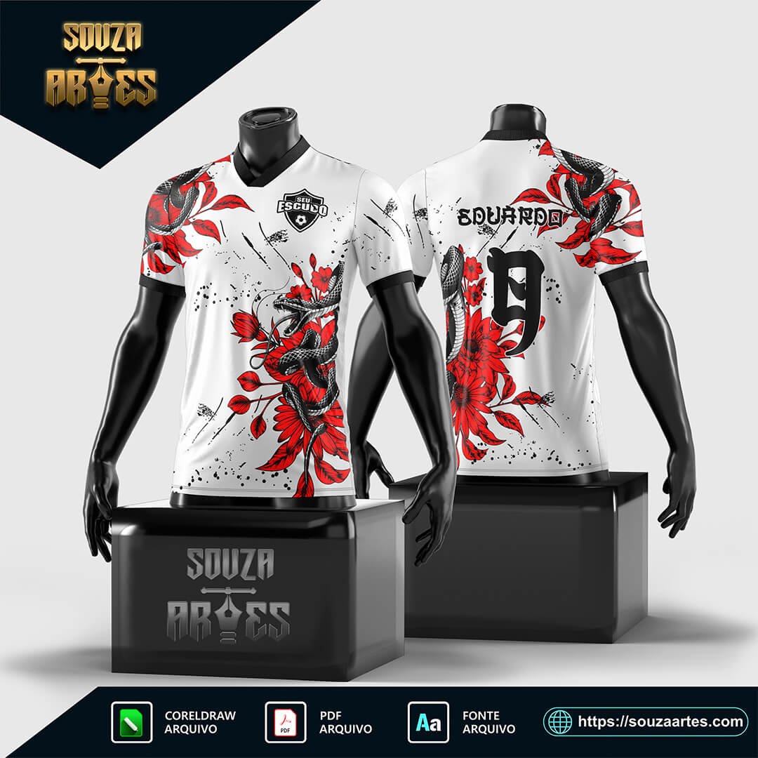 Arte Vetor Camisa Interclasse Serpente Floral vermelho 2024