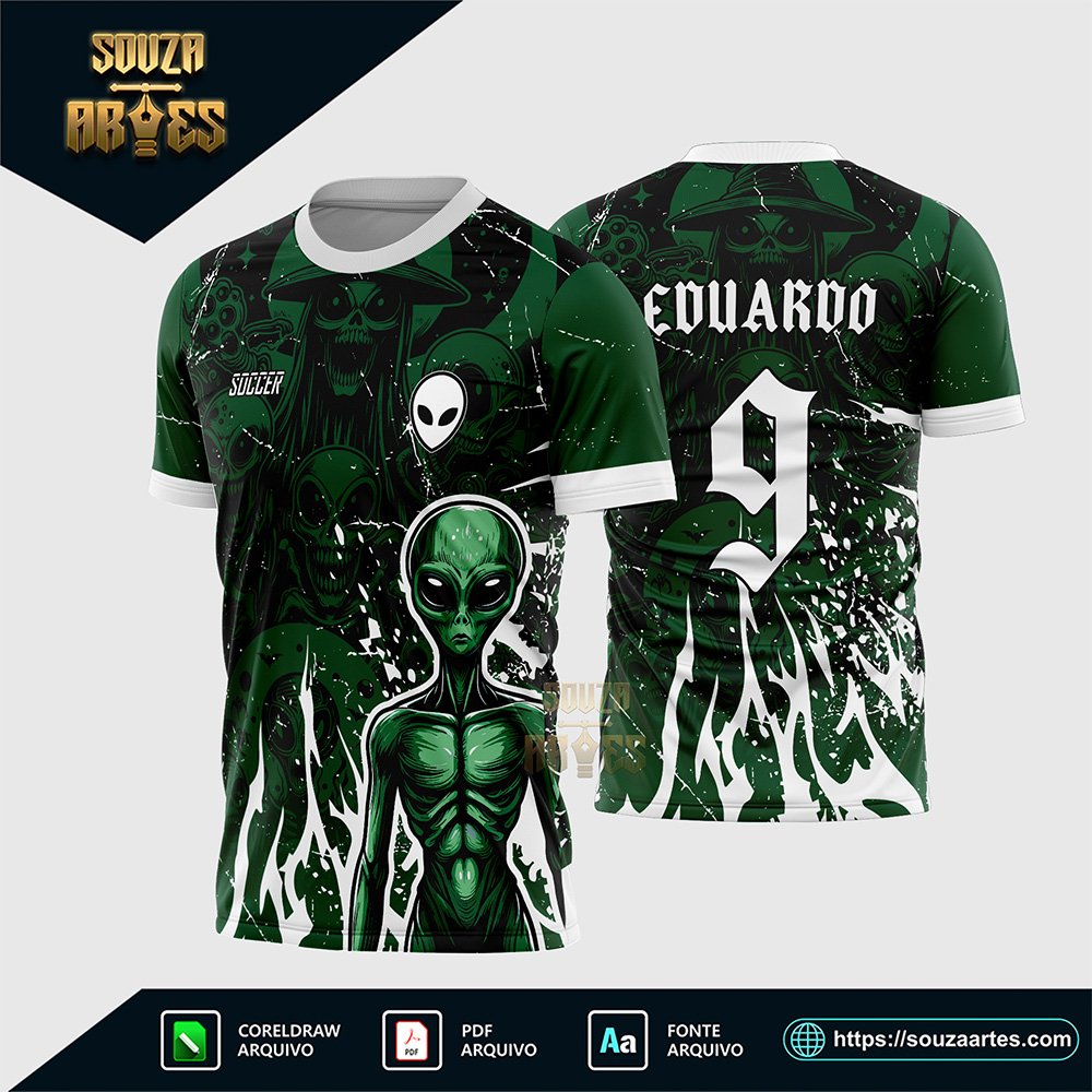 Arte Vetor Camisa Interclasse Alien Verde