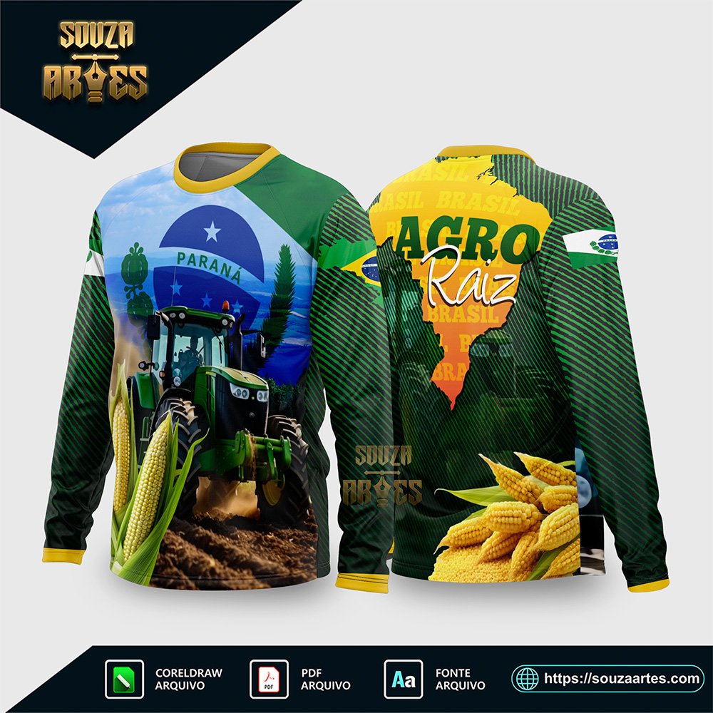 Arte Vetor Camisa AGRO Trator e Milho - Agro Raiz 2026