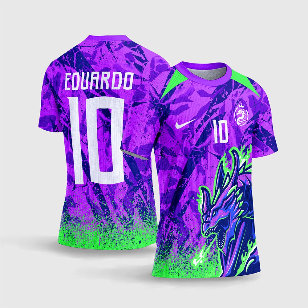 Arte Vetor Camisa de Interclasse 2026 Dragão Roxo e Verde Neon