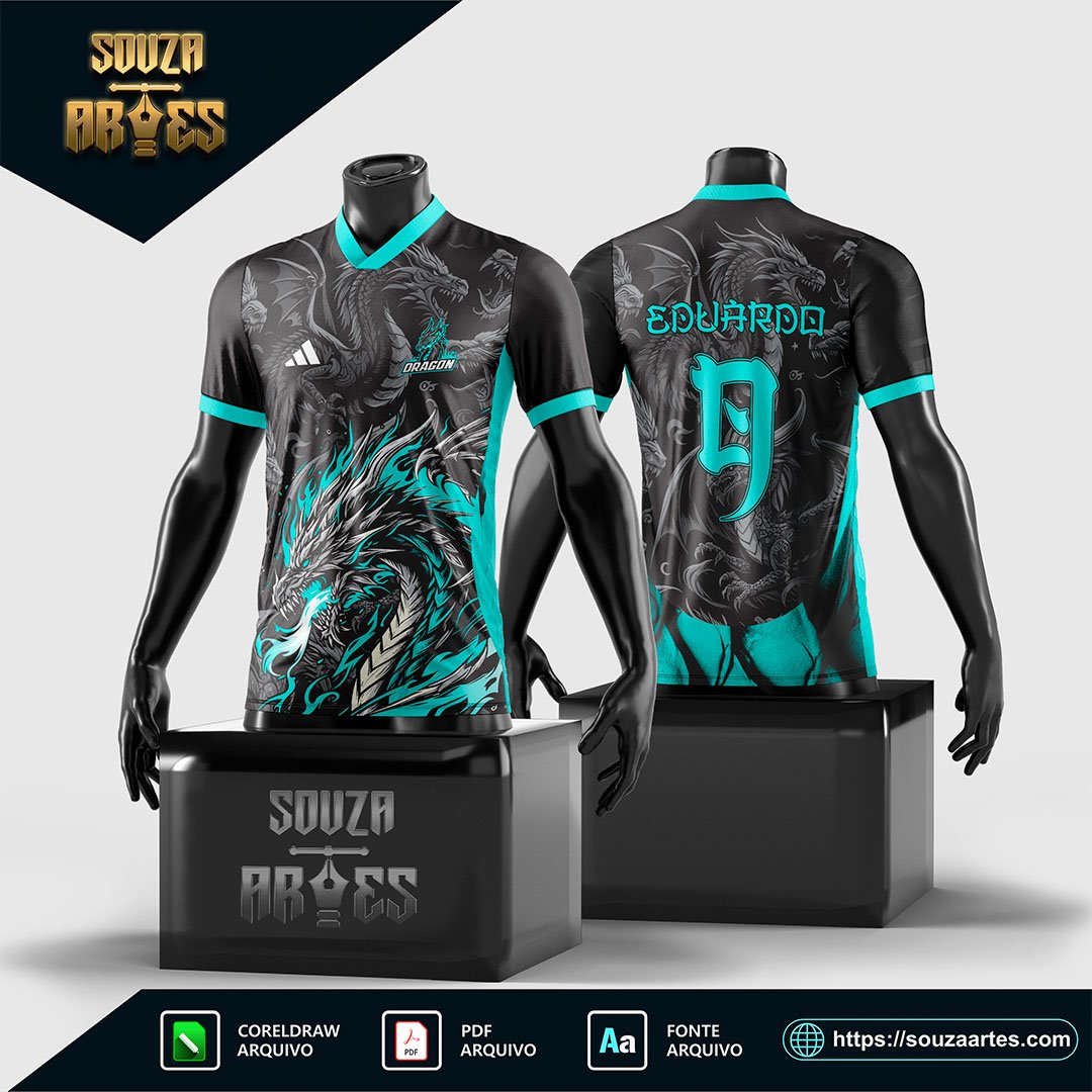 Arte Vetor Camisa Interclasse Dragão Turquesa 2025