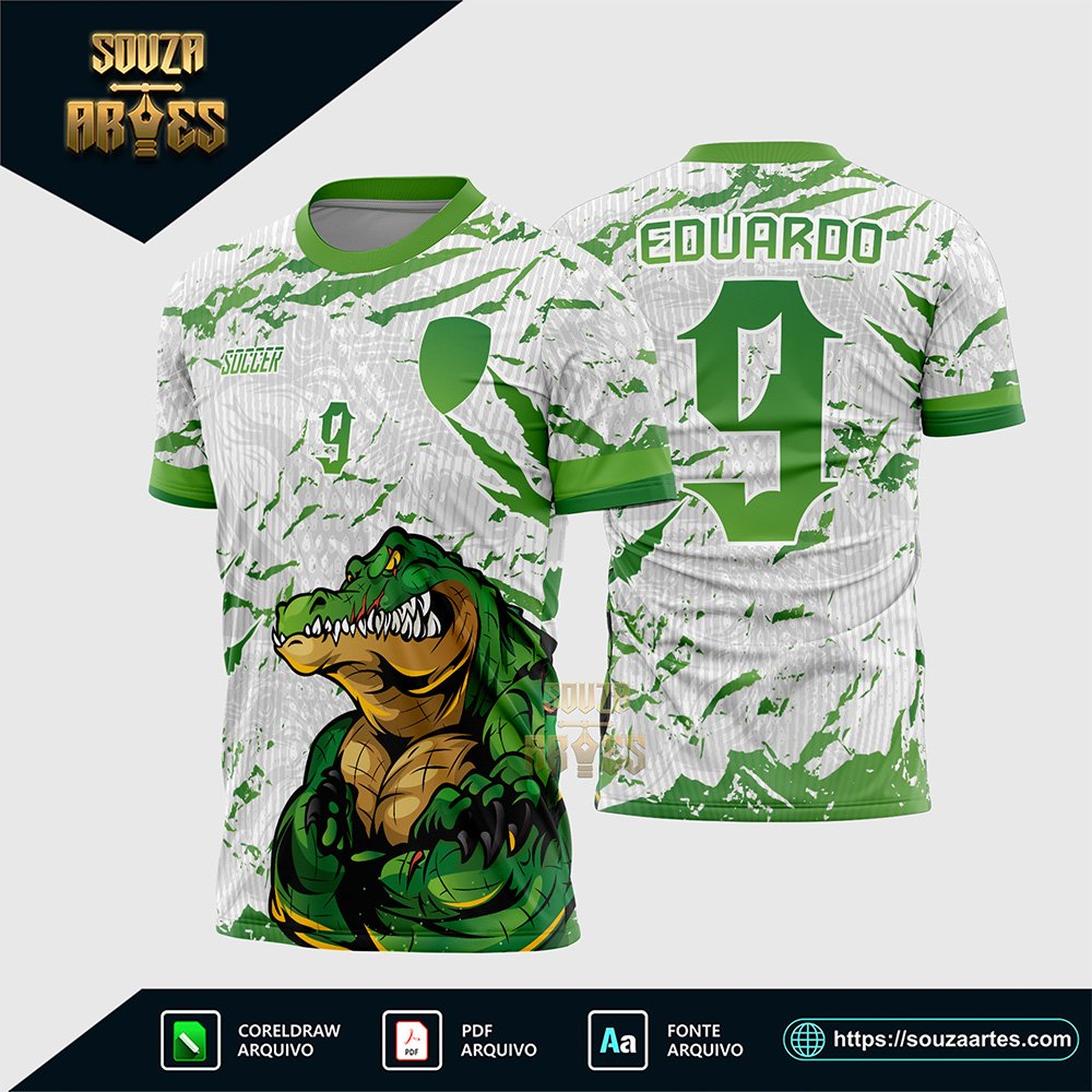Arte Vetor Camisa de Interclasse Crocodilo Branco e Verde