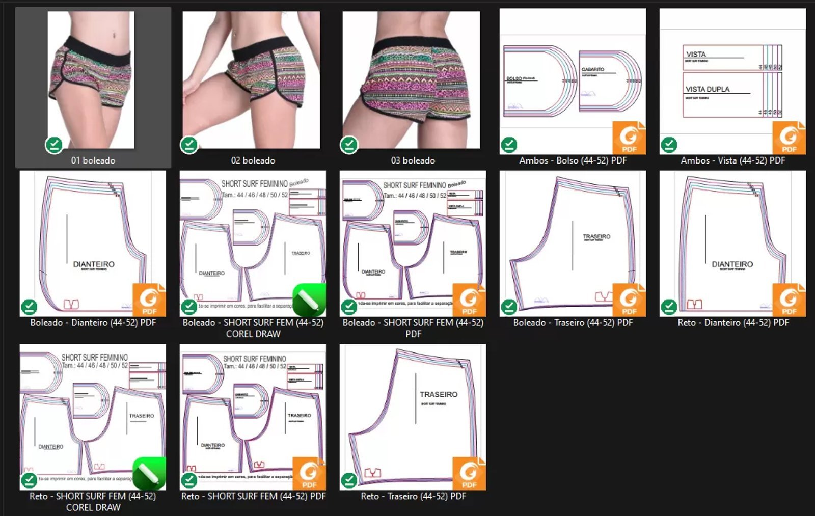 Molde de Costura Para Imprimir Camiseta - 82 - Short Surf Feminino (44-52)