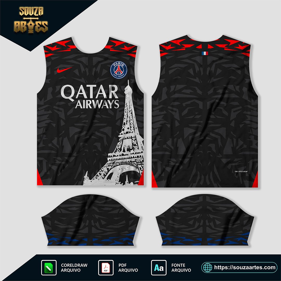 Arte Vetor Camisa Paris Saint Germain Conceito Torre Eiffel 2024