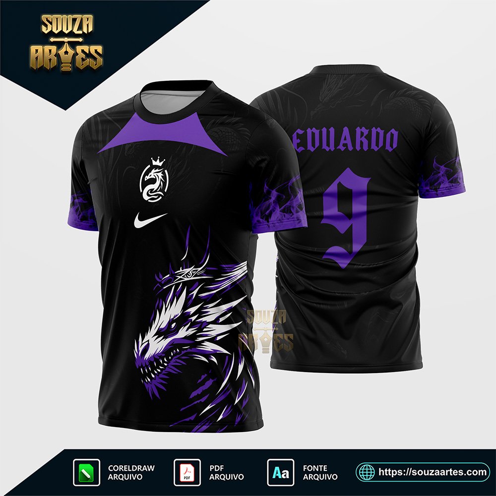 Arte Vetor Camisa Interclasse Dragão Roxo Coroa