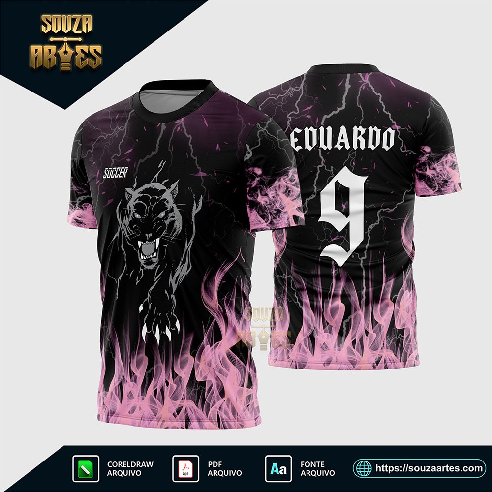 Arte Vetor Camisa interclasse Pantera Negra Fogo Rosa