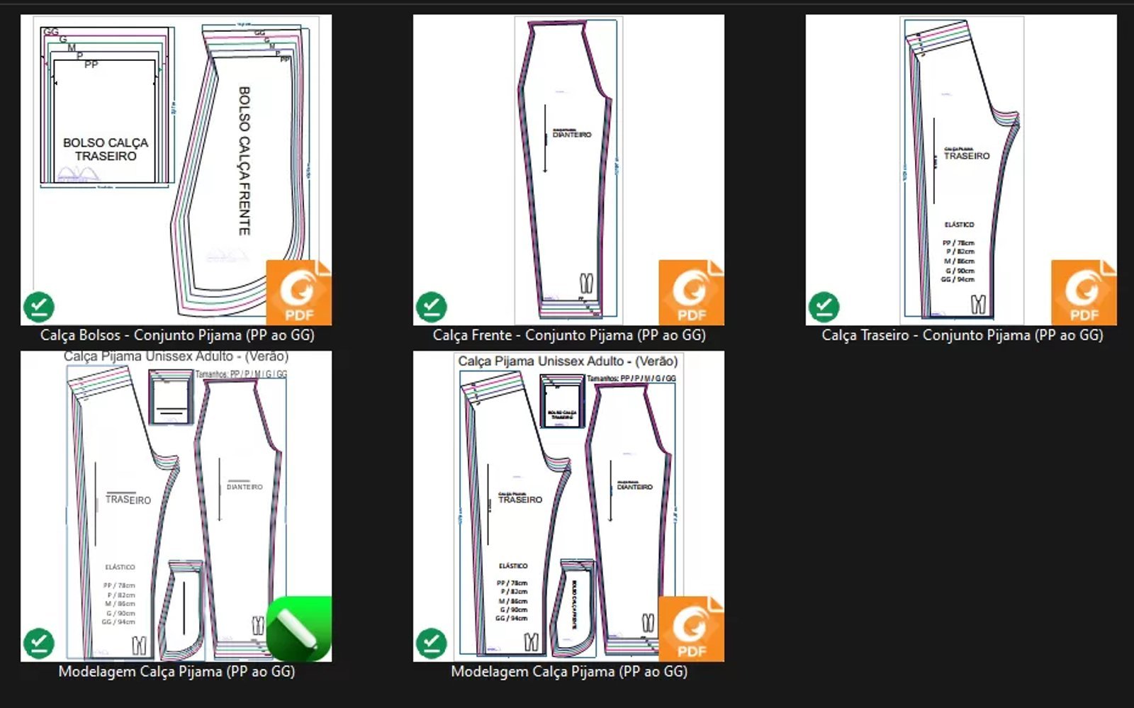 Molde de Costura Para Imprimir Camiseta - 45 - Calça de Pijama Unissex _Verão_ (PP ao GG)