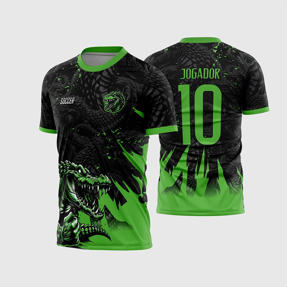 Arte Vetor Camisa Interclasse Crocodilo Preto com Verde