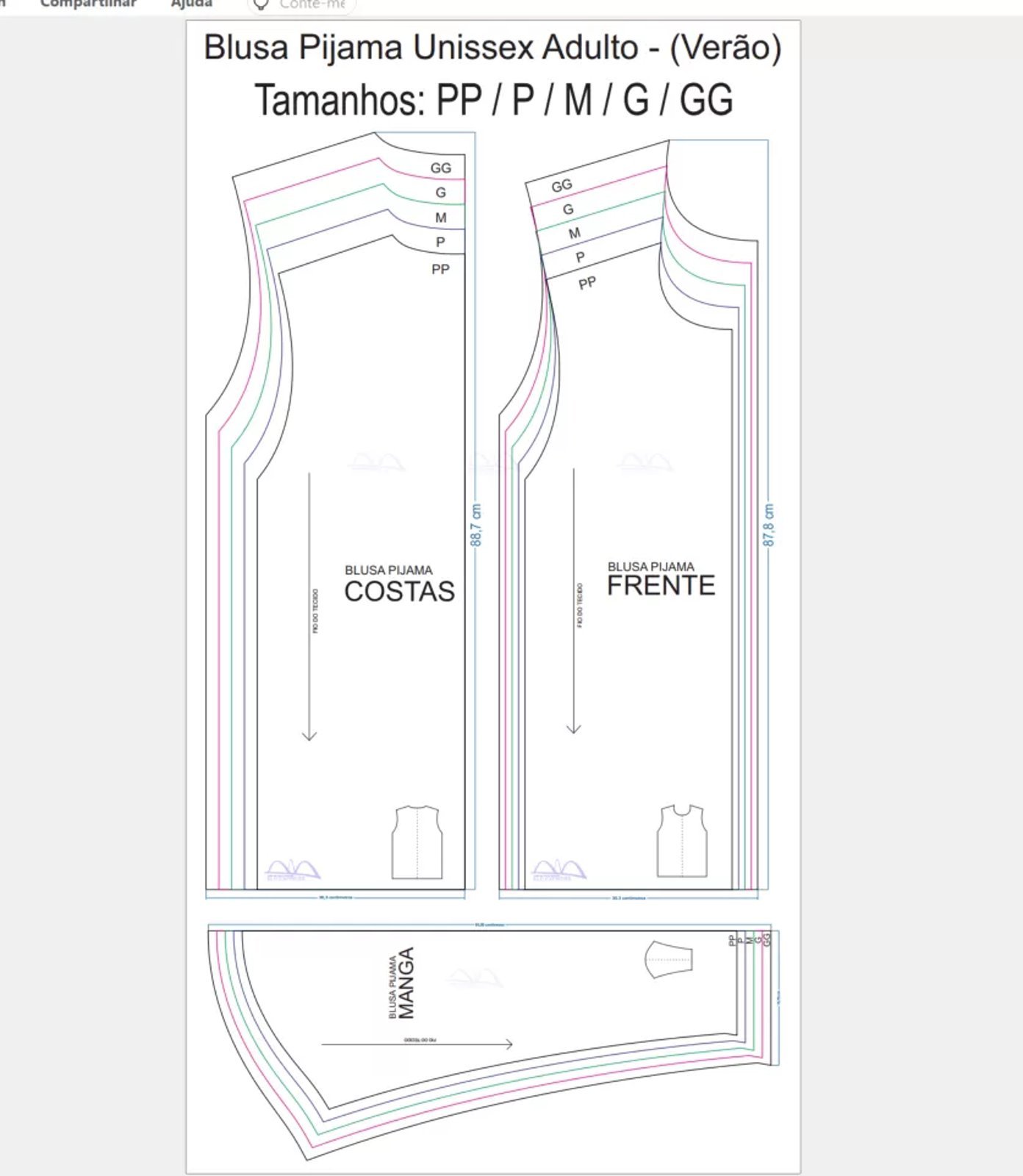Molde de Costura Para Imprimir Camiseta - 26 - Blusa de Pijama Unissex _Verão_ (PP ao GG)