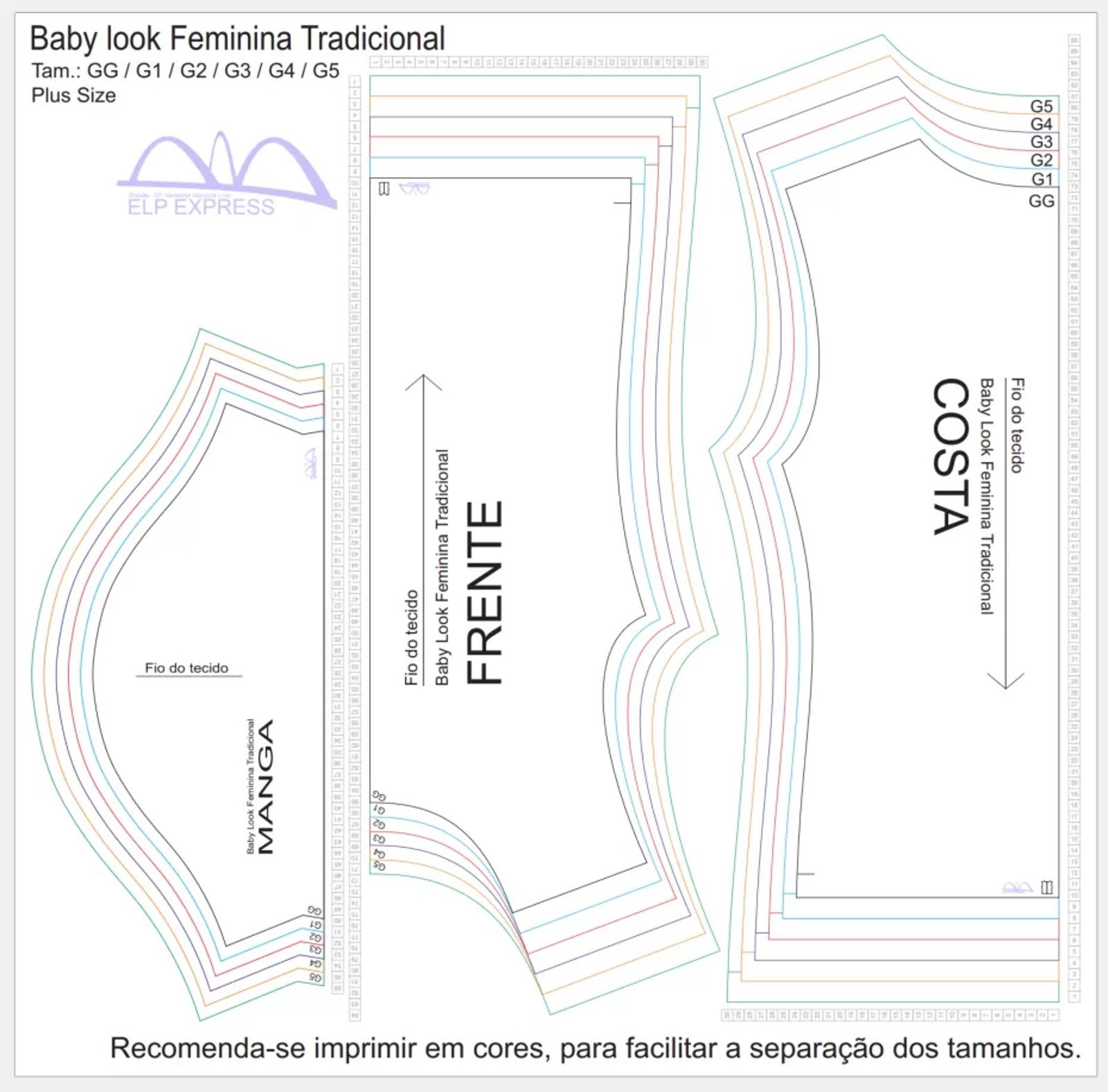 Molde de Costura Para Imprimir Camiseta - 13 - Baby Look Tradicional (GG ao G5)
