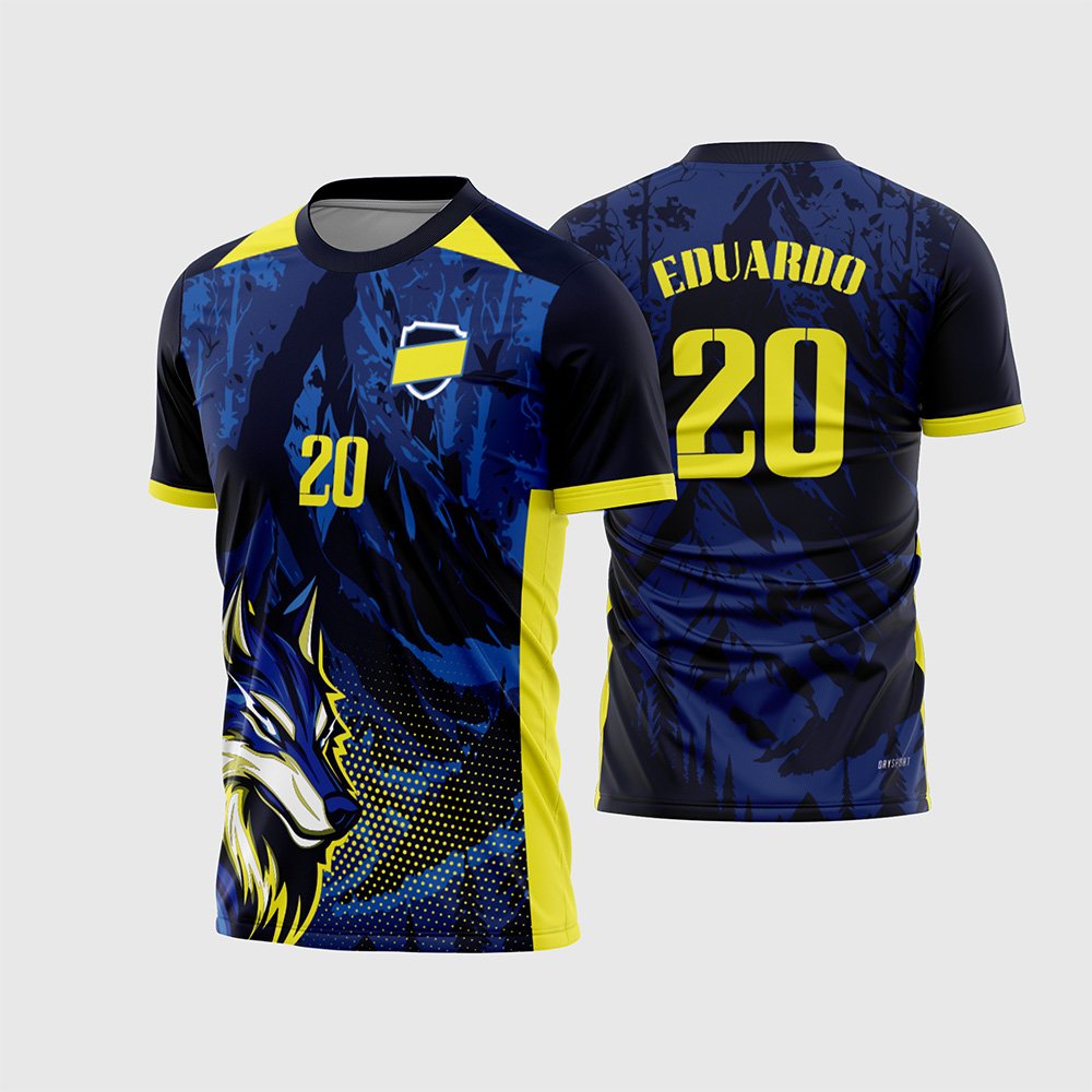 Arte Vetor Camisa Interclasse Lobo Azul e Amarelo