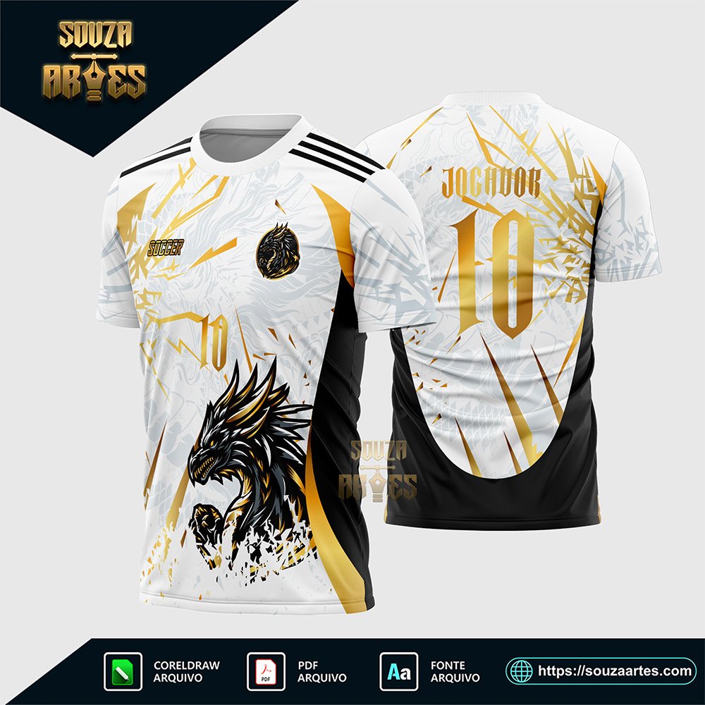 Arte Vetor Camisa Interclasse Dragão Branco e Dourado 2025