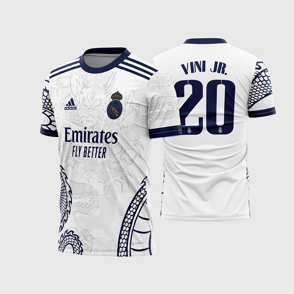 Arte Vetor Camisa Real Madrid Dragão Chinês Branco 2022