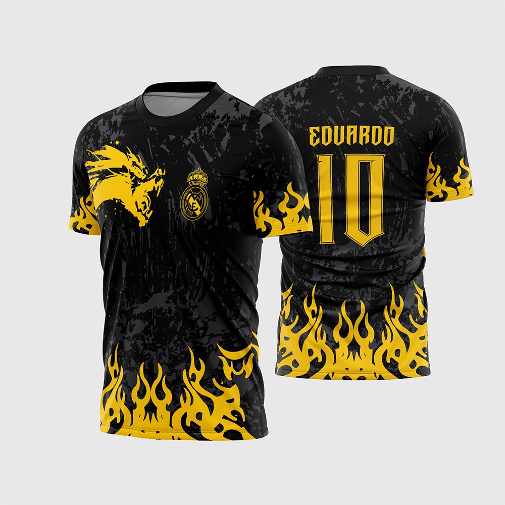 Arte Vetor Camisa Para InterClasse Real Madrid Pincel Dragão Amarelo