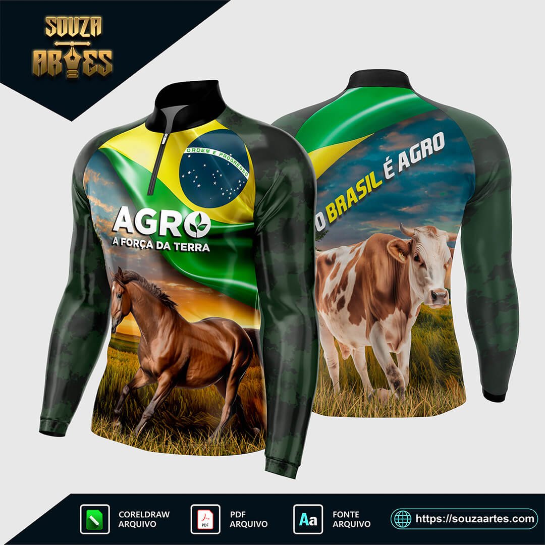 Arte Vetor Camisa Agro 2025 Cavalo e Boi - Brasil e Agro