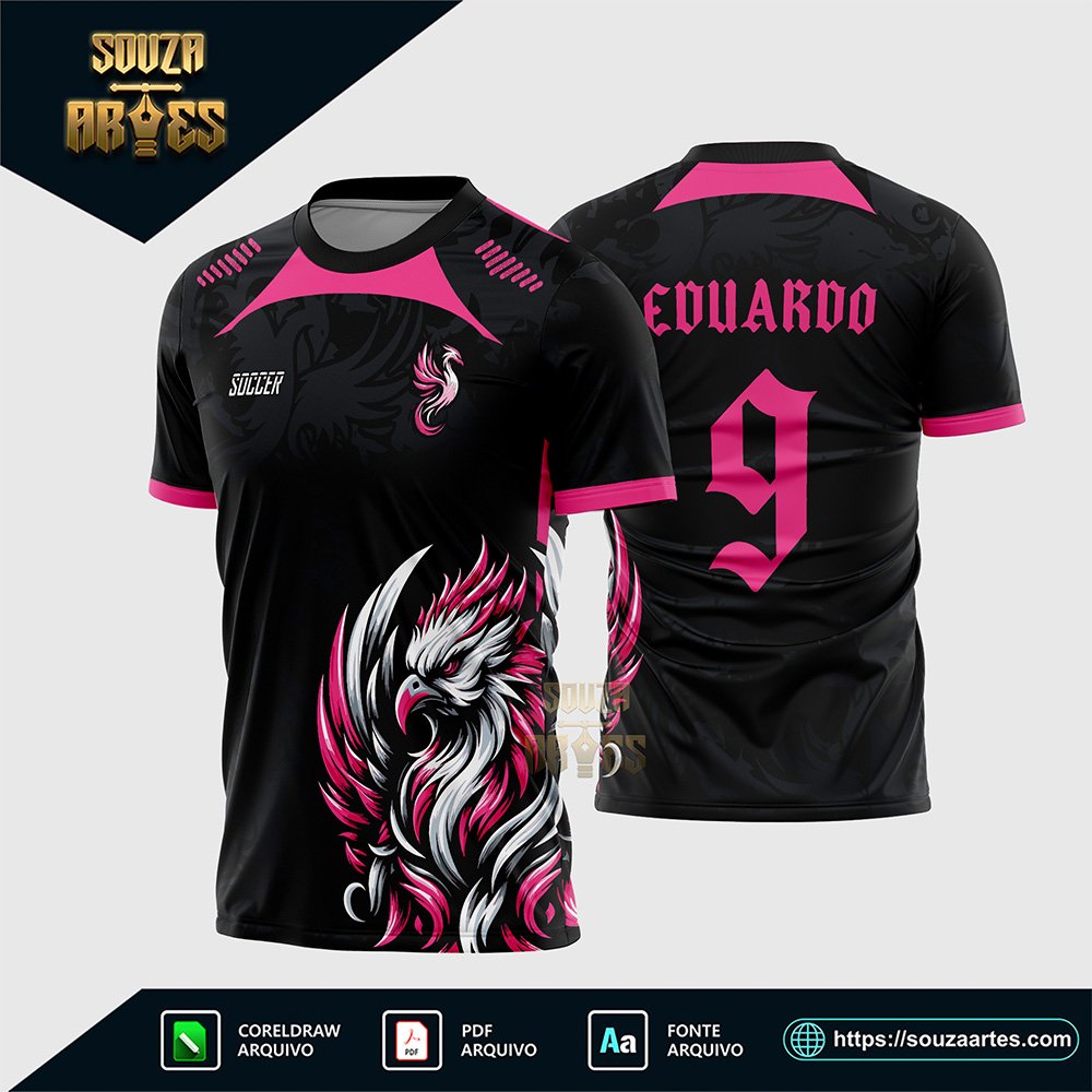 Arte Vetor Camisa Interclasse Fenix Preta e Rosa