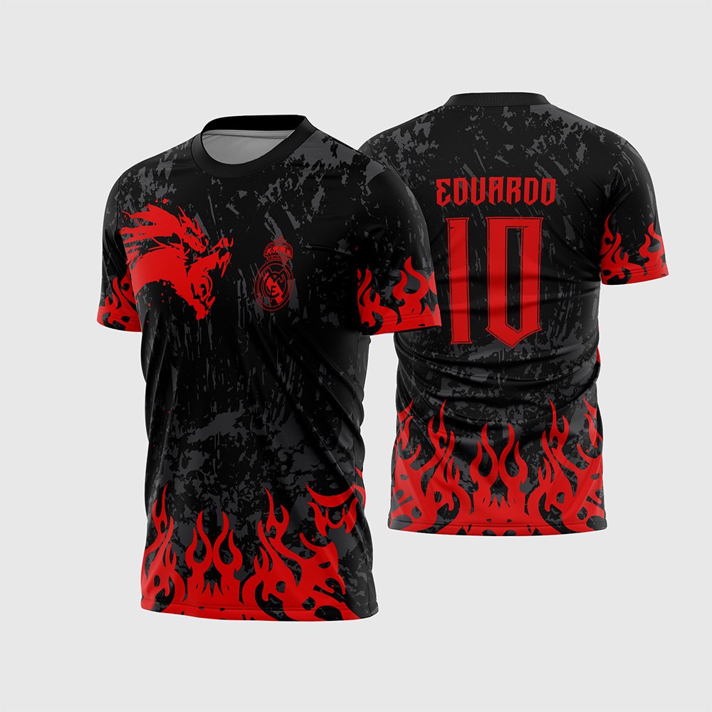 Arte Vetor Camisa Para InterClasse Real Madrid Pincel Dragão Vermelho