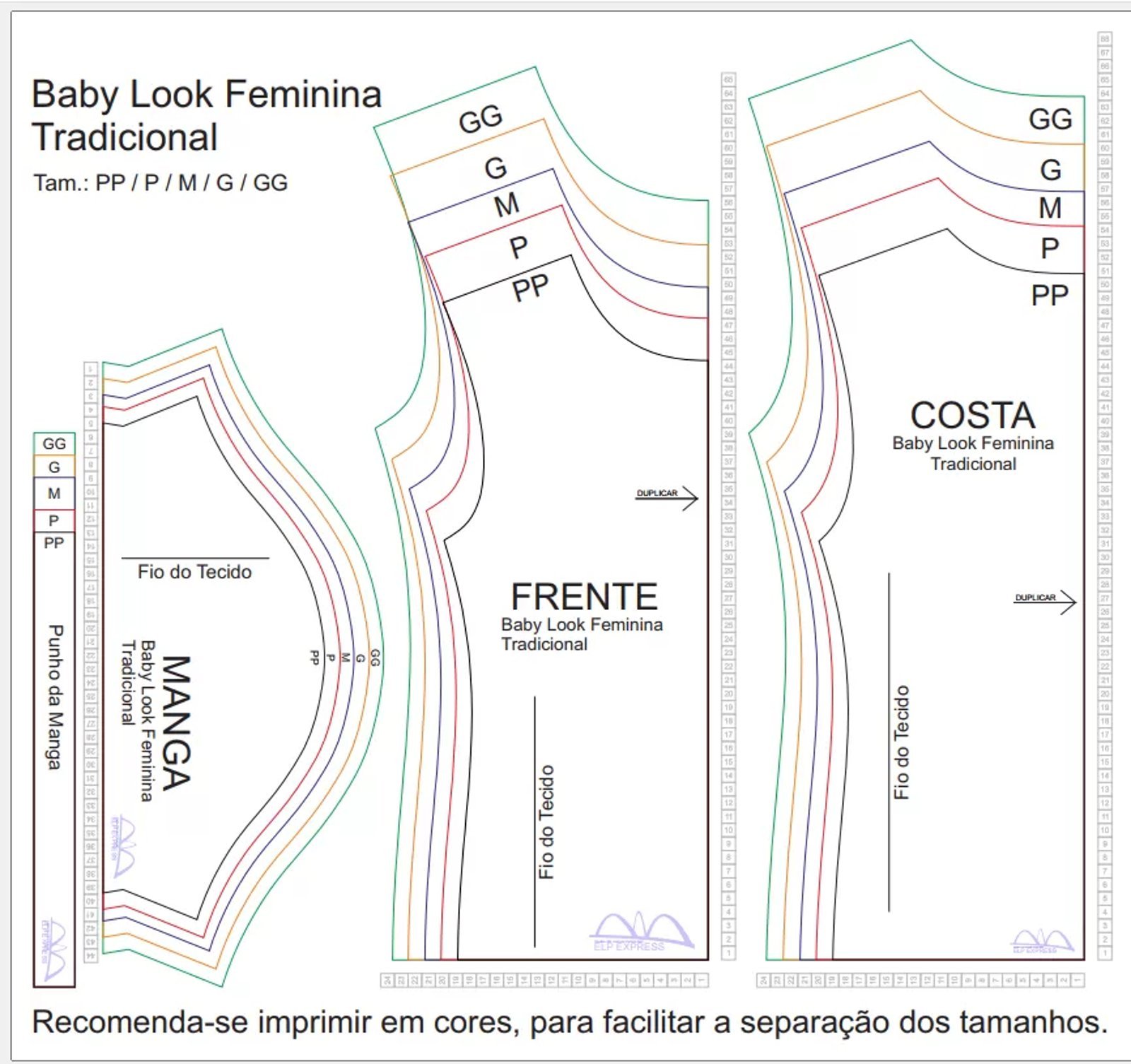 Molde de Costura Para Imprimir Camiseta - 05 - Baby Look Tradicional (PP ao GG)