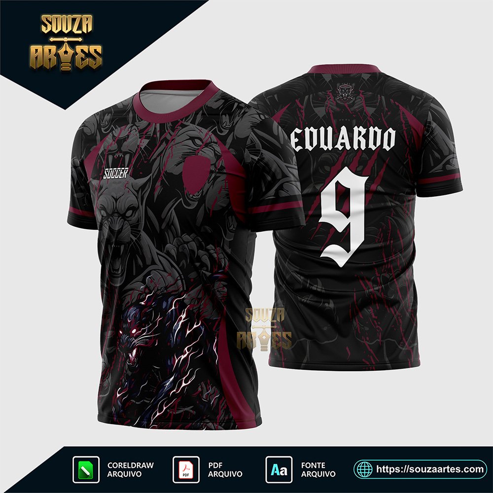Arte Vetor Camisa interclasse Pantera Negra Fogo Vinho