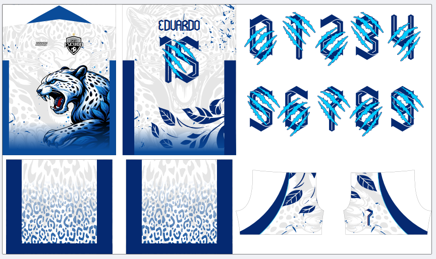 Arte Vetor - Camisa de Interclasse Bonita - Onça Branca com Azul 2026 — imagem 2