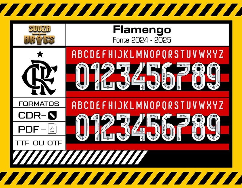 Fonte Flamengo 2024 - 2025 TTF, CDR, PDF para personalização de camisas de futebol