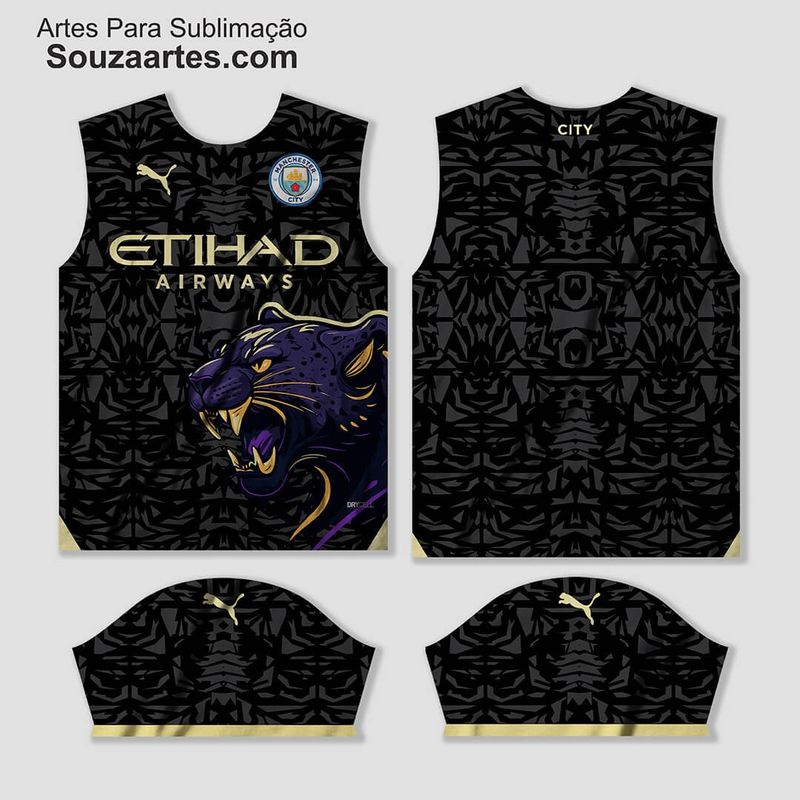 Arte vetor camisa Manchester City Pantera 2024Design Manchester City 2024Sublimação camisa Manchester City Pantera 2024
