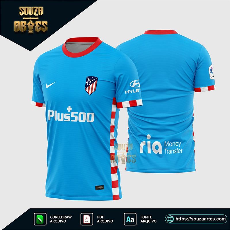 Arte Vetor Camisa Atlético Madrid Terceira 2021-2022 Corel Draw X7 para sublimação