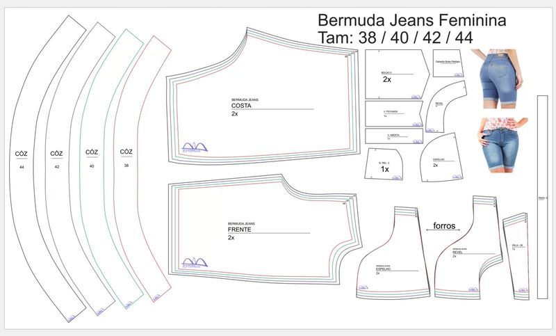 Molde de Costura Camiseta - 25 - Bermuda Jeans Feminina (38 a 44)
