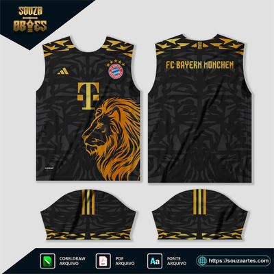 Arte Vetor Camisa Bayern de Munique Conceito Leão Dourado 2024