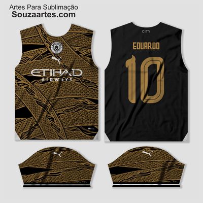 Arte Vetor Camisa Manchester City Dragão Dourado 2024 + Fonte TTF