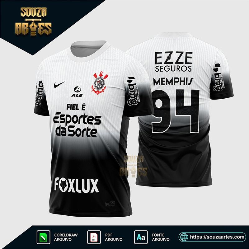 Arte Vetor Camisa Corinthians Titular 2024 2025 Corel Draw X7 para sublimação