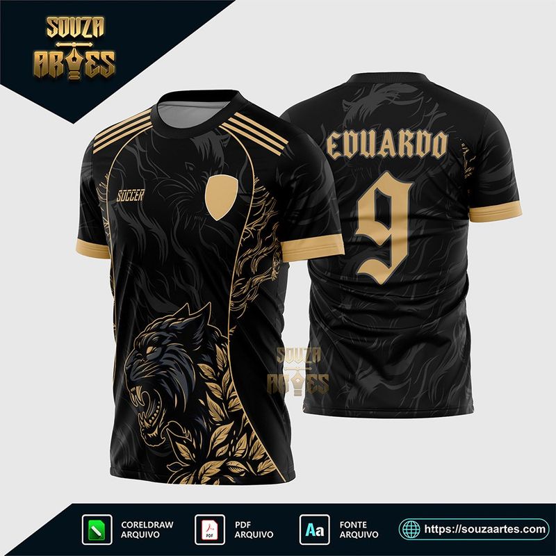 Camisa de interclasse Pantera Negra preta com detalhes dourados
