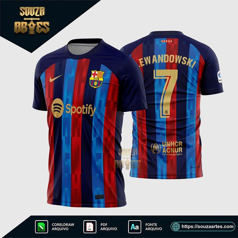 Arte Vetor Camisa Barcelona Titular 2022-2023 Corel Draw X7 para sublimação