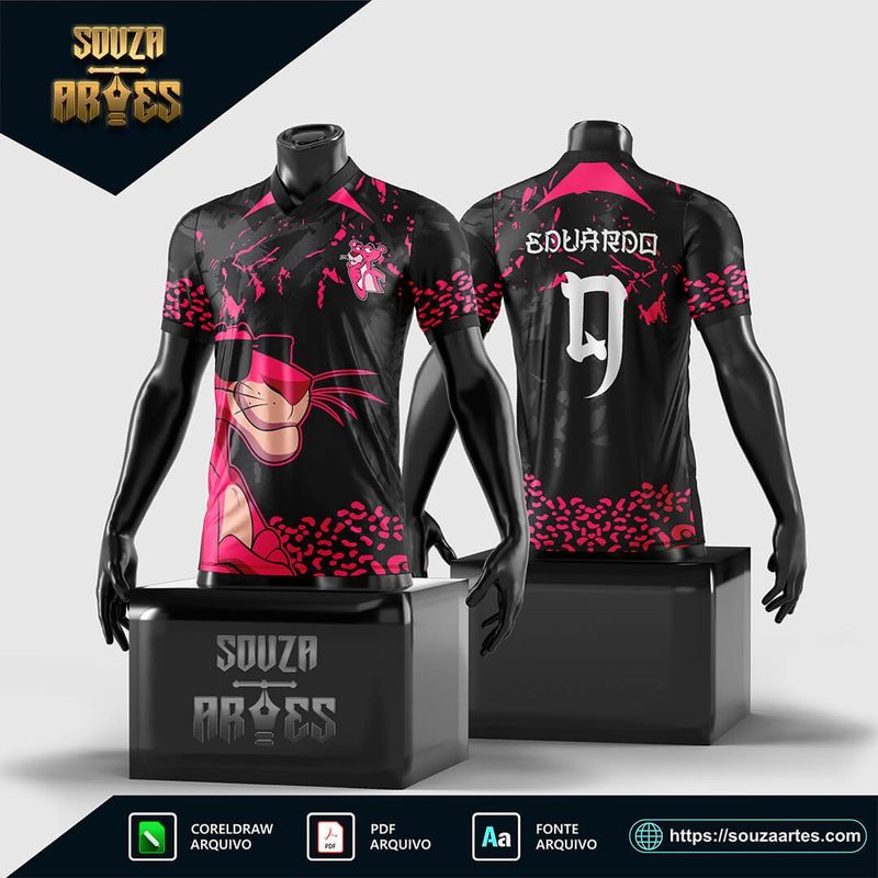 Design Vetor da Pantera Cor de Rosa em Camisa Personalizada