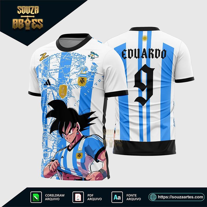 Arte Vetor Camisa Interclasse Argentina Goku Dragon Ball Corel Draw para sublimação