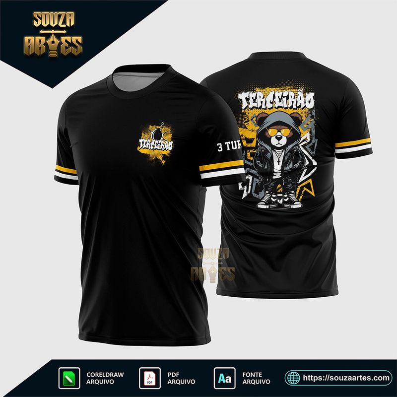 Arte Vetor Camisa Terceirão Urso Amarelo Jaqueta Corel Draw para sublimação